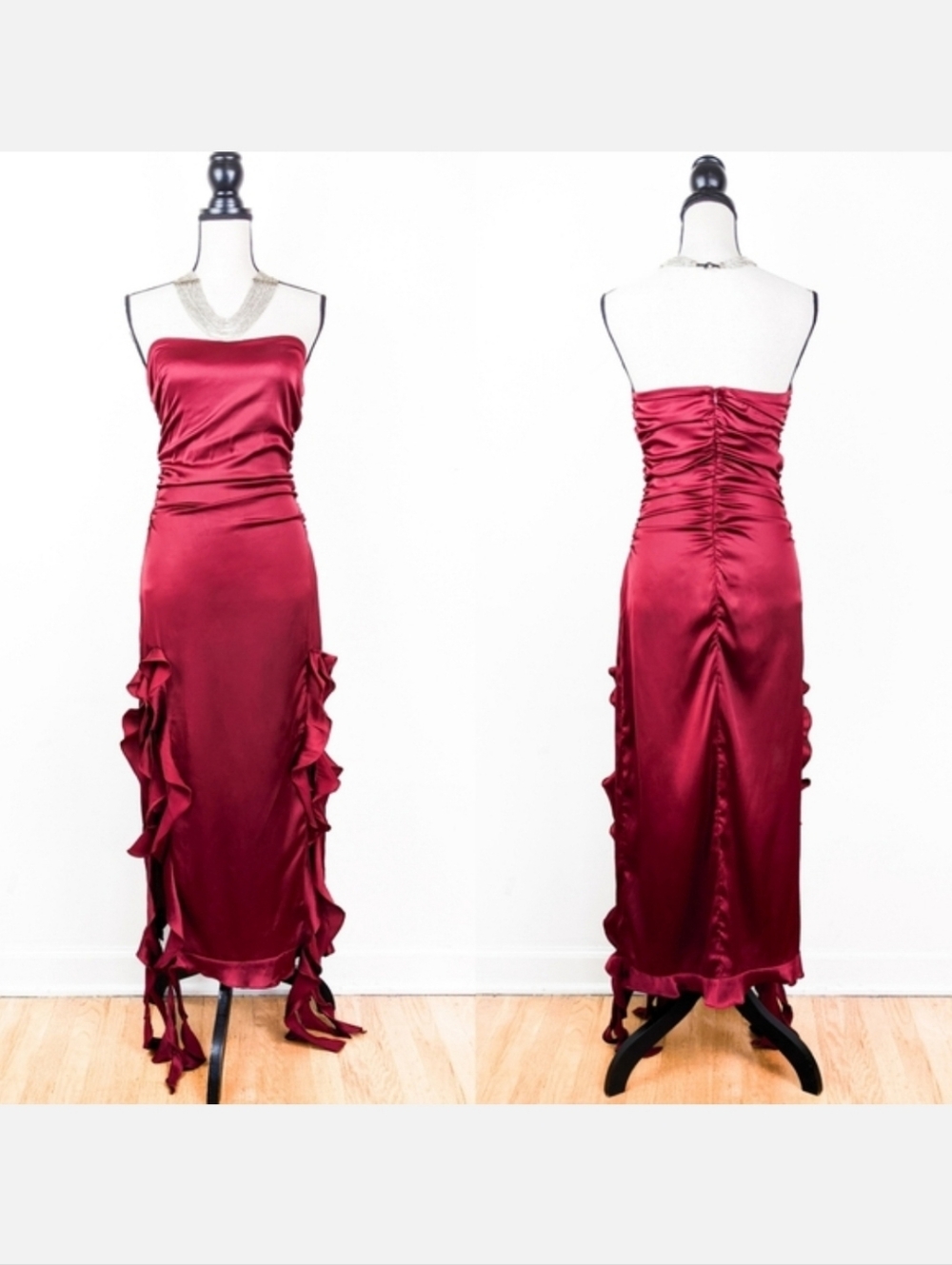 NWT Storia Ruffled Red Satin Party Dress, Size Medium